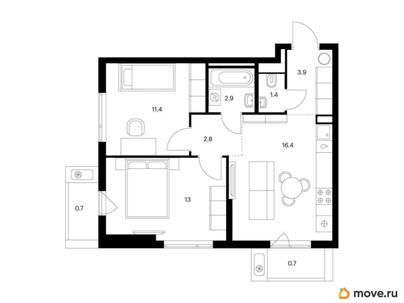 2-комн. квартира, 53.2 м&sup2;