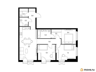 3-комн. квартира, 86.7 м&sup2;