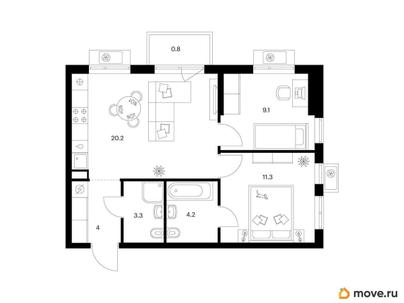 2-комн. квартира, 52.9 м&sup2;