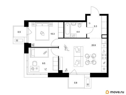 2-комн. квартира, 51.7 м&sup2;