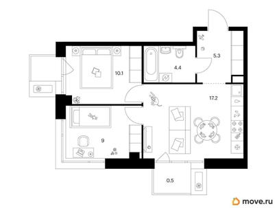 2-комн. квартира, 47.3 м&sup2;