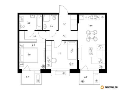 2-комн. квартира, 58.2 м&sup2;