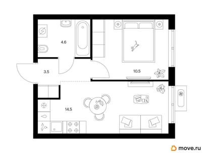 1-комн. квартира, 33.1 м&sup2;