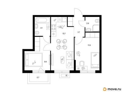 2-комн. квартира, 48.8 м&sup2;