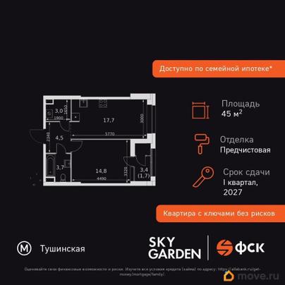 1-комн. квартира, 45.4 м&sup2;