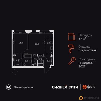 2-комн. квартира, 57.4 м&sup2;