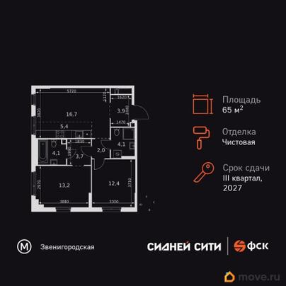 3-комн. квартира, 65.5 м&sup2;