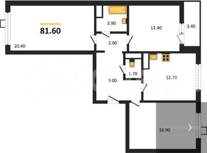 3-комн. квартира, 81.6 м&sup2;