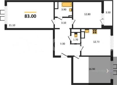 3-комн. квартира, 83 м&sup2;