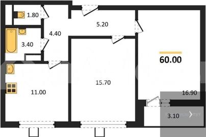2-комн. квартира, 60 м&sup2;