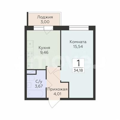 1-комн. квартира, 34.2 м&sup2;