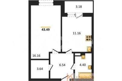 1-комн. квартира, 43.5 м&sup2;