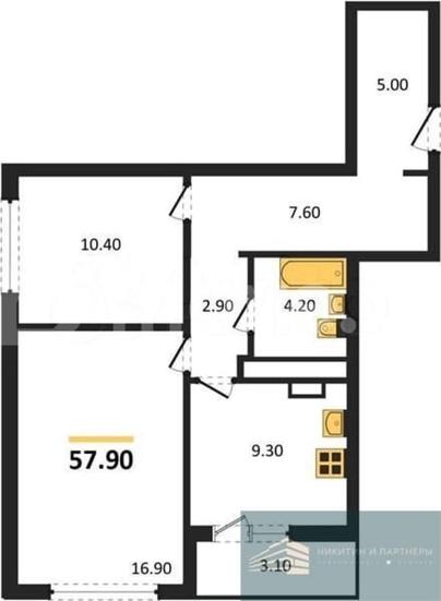 2-комн. квартира, 57.9 м&sup2;