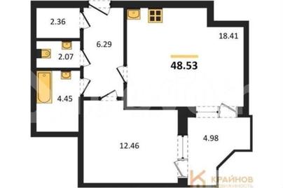 1-комн. квартира, 48.5 м&sup2;