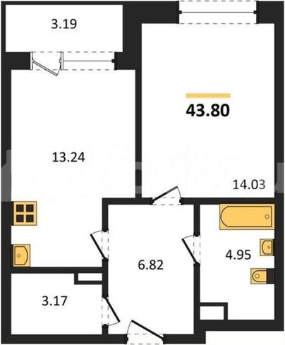 1-комн. квартира, 43.8 м&sup2;