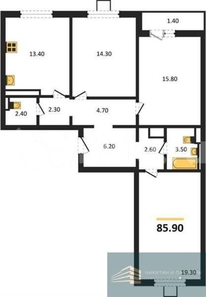 3-комн. квартира, 85.9 м&sup2;